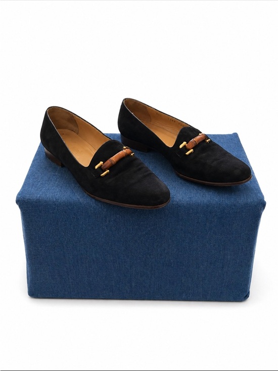 Gucci Shoes - Authentic Gucci Black Suede Bamboo Horsebit Loafers